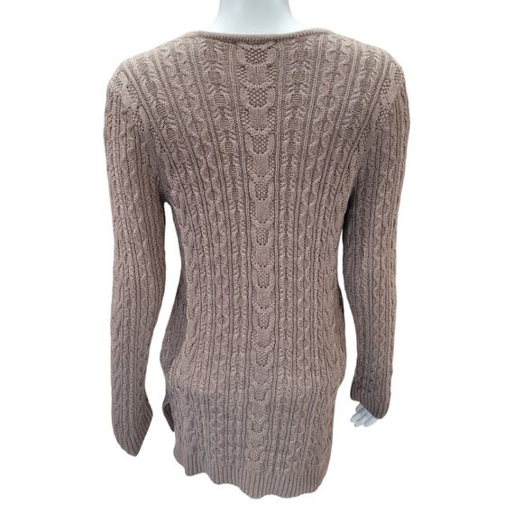 Jeanne Pierre Womens Fisherman Knit Sweater L Tan Taupe Oatmeal Cableknit Cotton - Picture 4 of 7
